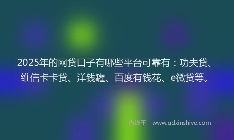 2025年的网贷口子有哪些平台可靠有：功夫贷、维信卡卡贷、洋钱罐、百度有钱花、e微贷等。