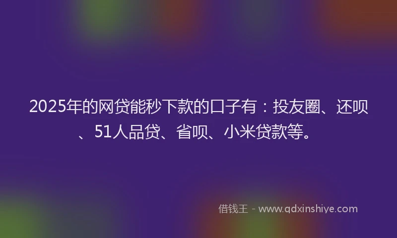 2025年的网贷能秒下款的口子有：投友圈、还呗、51人品贷、省呗、小米贷款等。