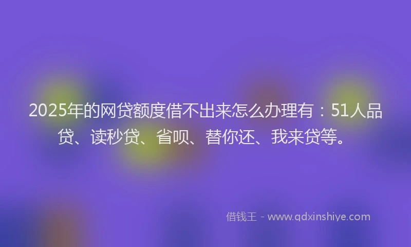 2025年的网贷额度借不出来怎么办理有：51人品贷、读秒贷、省呗、替你还、我来贷等。
