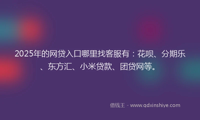 2025年的网贷入口哪里找客服有：花呗、分期乐、东方汇、小米贷款、团贷网等。