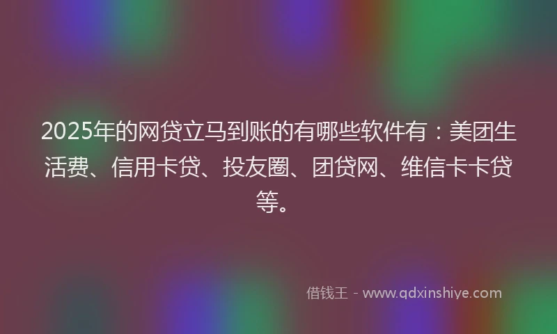 2025年的网贷立马到账的有哪些软件有：美团生活费、信用卡贷、投友圈、团贷网、维信卡卡贷等。