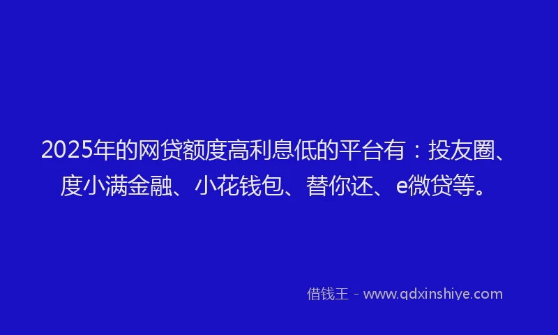 2025年的网贷额度高利息低的平台有：投友圈、度小满金融、小花钱包、替你还、e微贷等。
