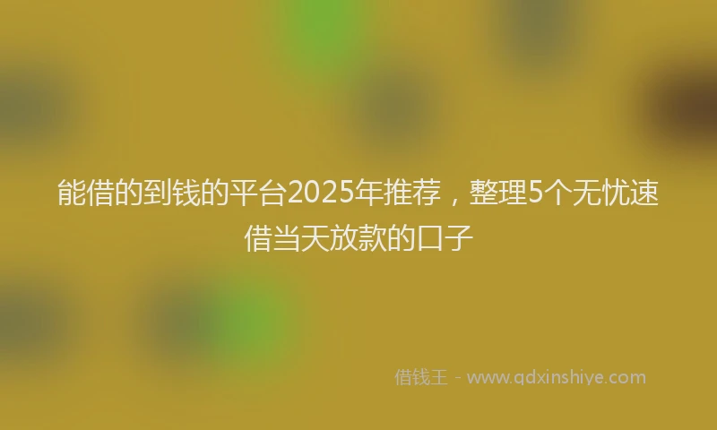 能借的到钱的平台2025年推荐，整理5个无忧速借当天放款的口子