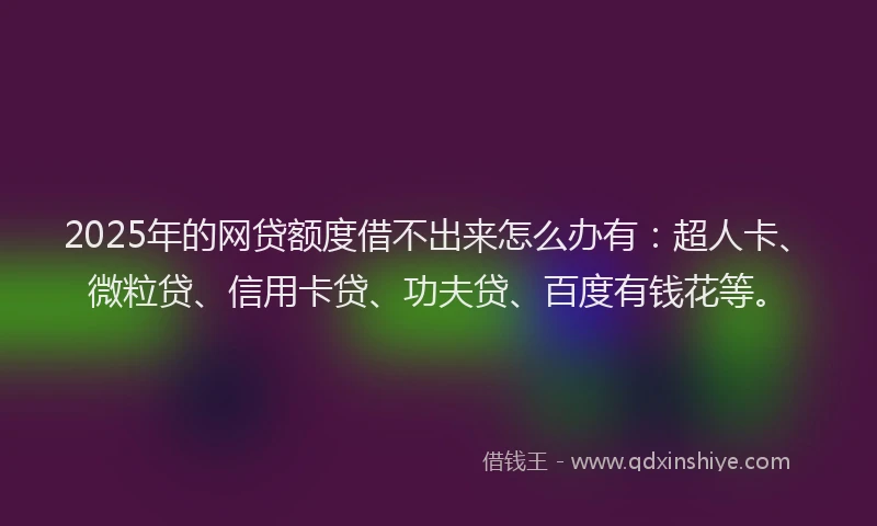 2025年的网贷额度借不出来怎么办有：超人卡、微粒贷、信用卡贷、功夫贷、百度有钱花等。