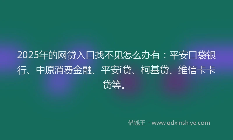 2025年的网贷入口找不见怎么办有：平安口袋银行、中原消费金融、平安i贷、柯基贷、维信卡卡贷等。