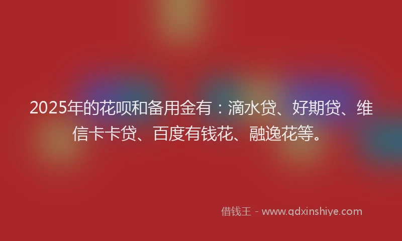 2025年的花呗和备用金有：滴水贷、好期贷、维信卡卡贷、百度有钱花、融逸花等。