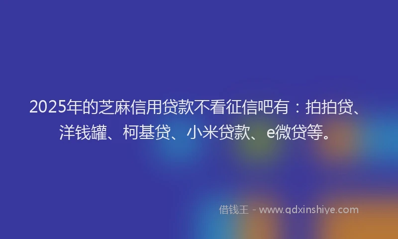 2025年的芝麻信用贷款不看征信吧有：拍拍贷、洋钱罐、柯基贷、小米贷款、e微贷等。