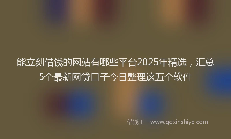 能立刻借钱的网站有哪些平台2025年精选，汇总5个最新网贷口子今日整理这五个软件