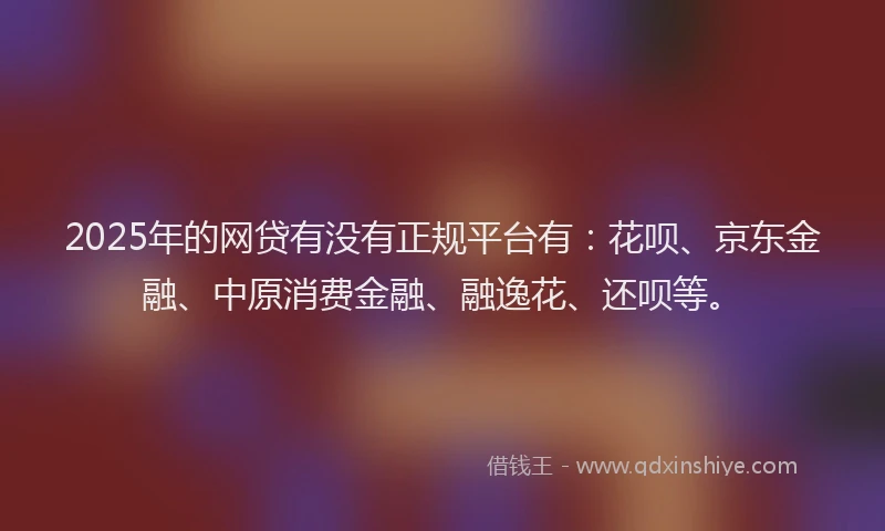 2025年的网贷有没有正规平台有：花呗、京东金融、中原消费金融、融逸花、还呗等。