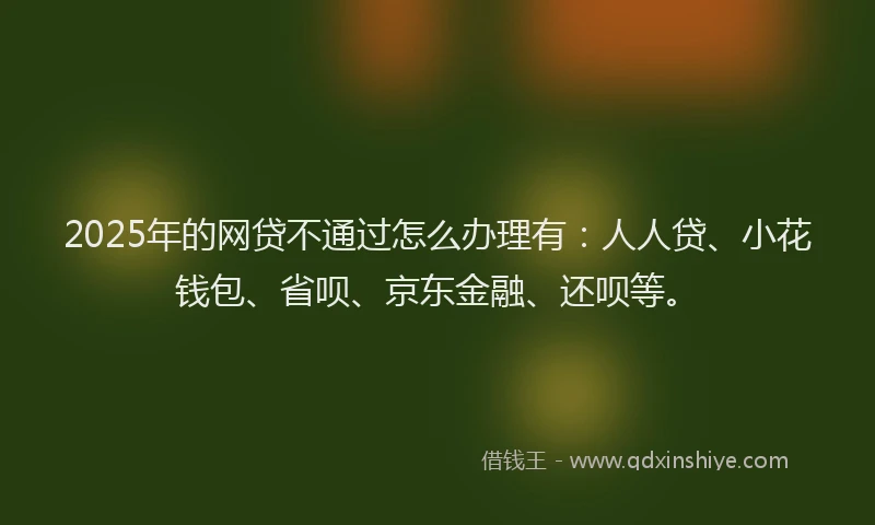 2025年的网贷不通过怎么办理有：人人贷、小花钱包、省呗、京东金融、还呗等。