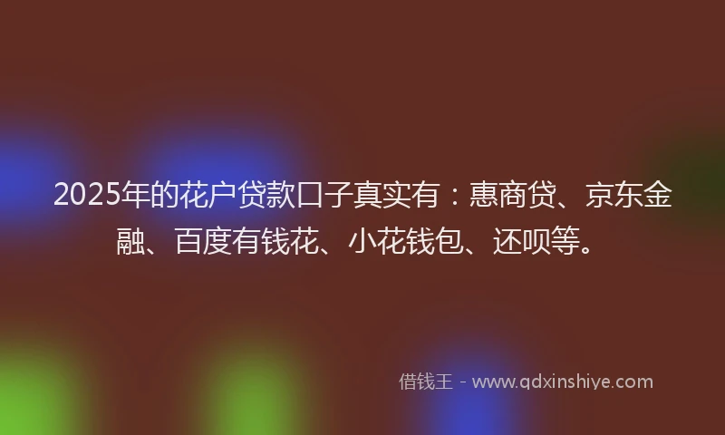 2025年的花户贷款口子真实有：惠商贷、京东金融、百度有钱花、小花钱包、还呗等。