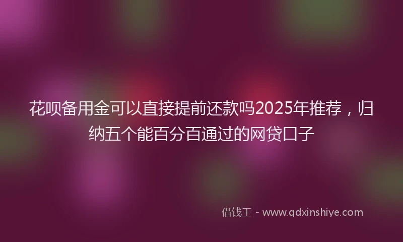 花呗备用金可以直接提前还款吗2025年推荐，归纳五个能百分百通过的网贷口子