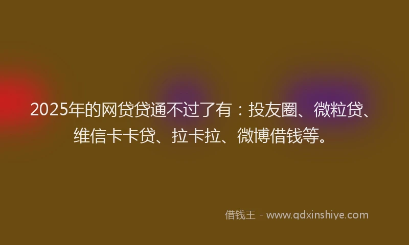 2025年的网贷贷通不过了有：投友圈、微粒贷、维信卡卡贷、拉卡拉、微博借钱等。