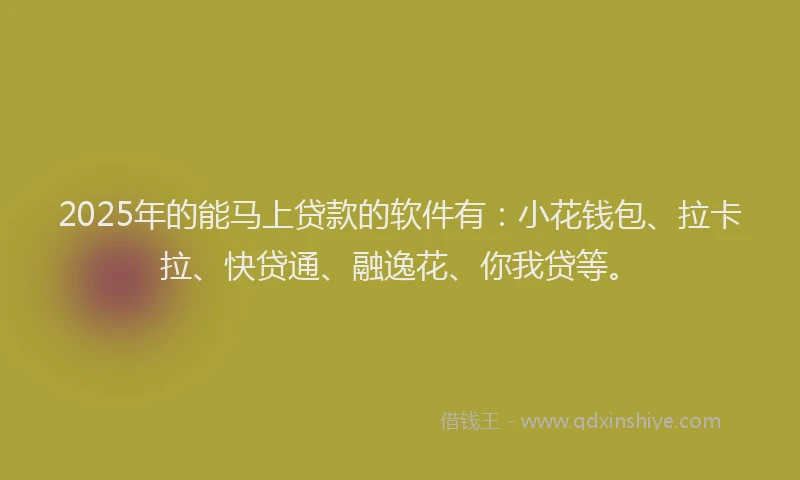 2025年的能马上贷款的软件有：小花钱包、拉卡拉、快贷通、融逸花、你我贷等。