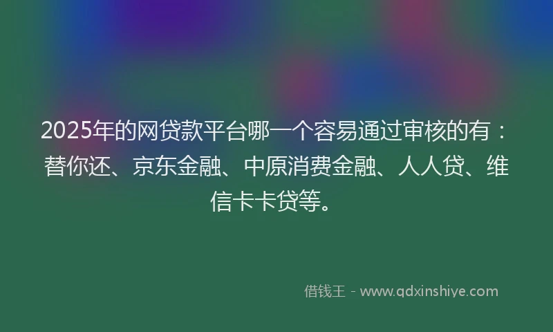 2025年的网贷款平台哪一个容易通过审核的有：替你还、京东金融、中原消费金融、人人贷、维信卡卡贷等。
