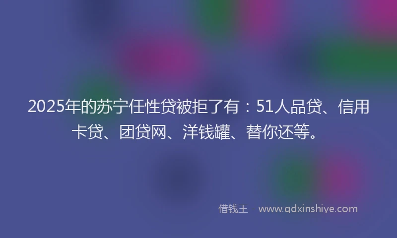 2025年的苏宁任性贷被拒了有：51人品贷、信用卡贷、团贷网、洋钱罐、替你还等。