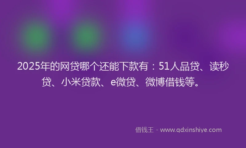2025年的网贷哪个还能下款有：51人品贷、读秒贷、小米贷款、e微贷、微博借钱等。