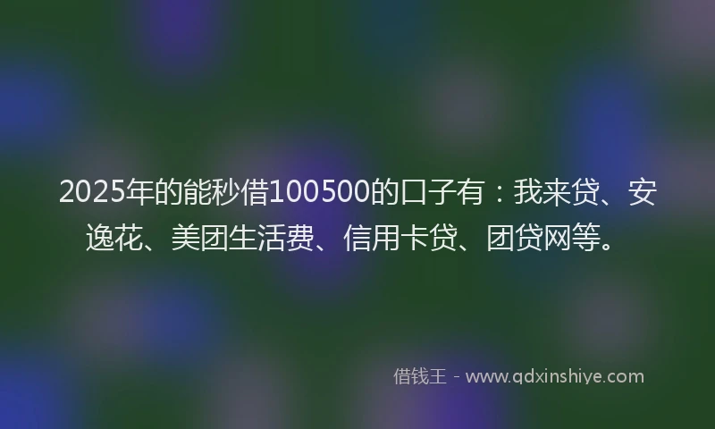2025年的能秒借100500的口子有：我来贷、安逸花、美团生活费、信用卡贷、团贷网等。