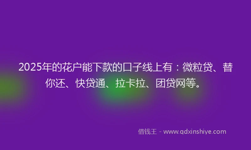 2025年的花户能下款的口子线上有：微粒贷、替你还、快贷通、拉卡拉、团贷网等。