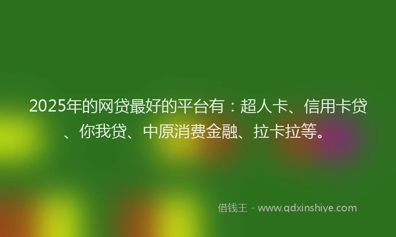 2025年的网贷最好的平台有：超人卡、信用卡贷、你我贷、中原消费金融、拉卡拉等。