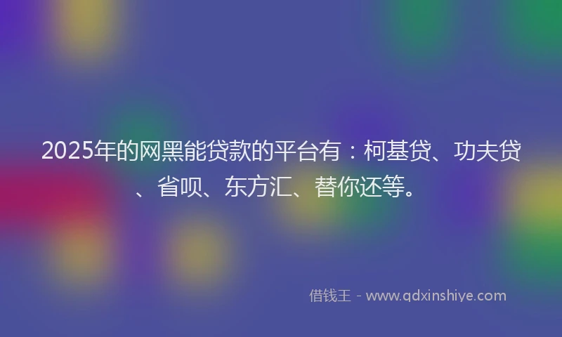 2025年的网黑能贷款的平台有：柯基贷、功夫贷、省呗、东方汇、替你还等。
