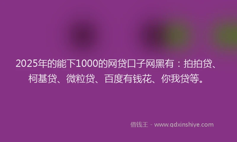 2025年的能下1000的网贷口子网黑有：拍拍贷、柯基贷、微粒贷、百度有钱花、你我贷等。