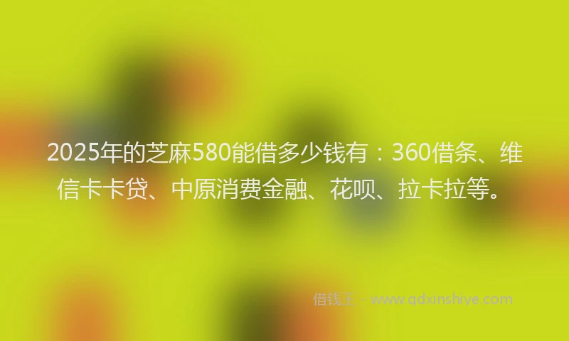 2025年的芝麻580能借多少钱有：360借条、维信卡卡贷、中原消费金融、花呗、拉卡拉等。