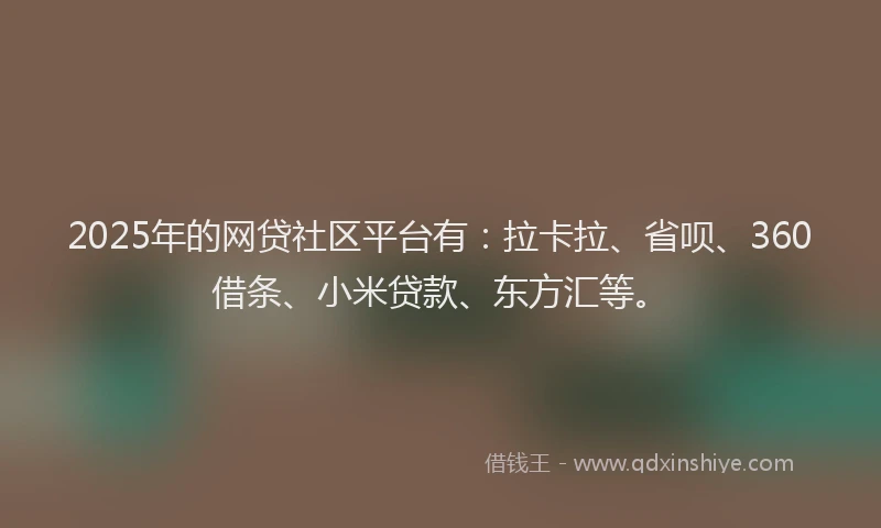 2025年的网贷社区平台有：拉卡拉、省呗、360借条、小米贷款、东方汇等。