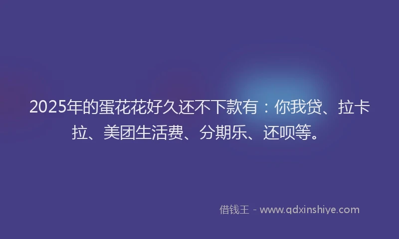 2025年的蛋花花好久还不下款有：你我贷、拉卡拉、美团生活费、分期乐、还呗等。