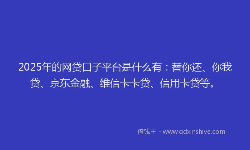2025年的网贷口子平台是什么有：替你还、你我贷、京东金融、维信卡卡贷、信用卡贷等。
