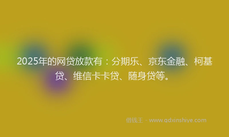 2025年的网贷放款有：分期乐、京东金融、柯基贷、维信卡卡贷、随身贷等。