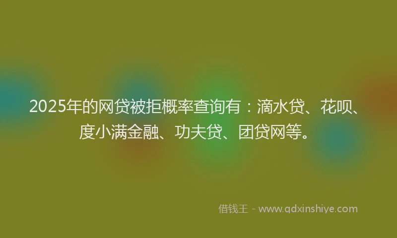 2025年的网贷被拒概率查询有：滴水贷、花呗、度小满金融、功夫贷、团贷网等。
