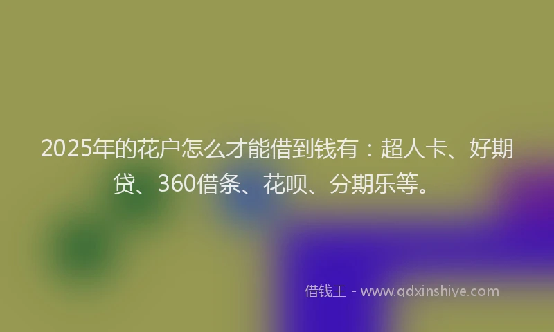 2025年的花户怎么才能借到钱有：超人卡、好期贷、360借条、花呗、分期乐等。