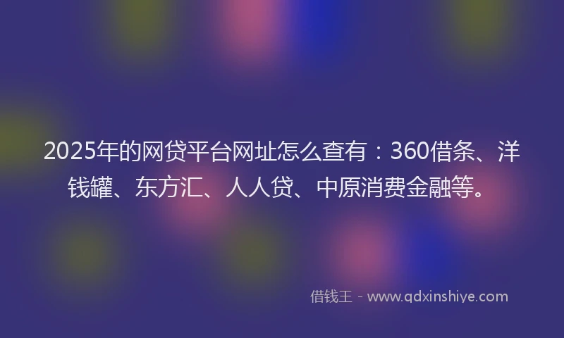 2025年的网贷平台网址怎么查有：360借条、洋钱罐、东方汇、人人贷、中原消费金融等。