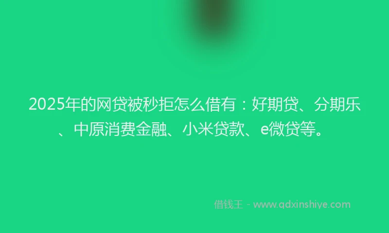 2025年的网贷被秒拒怎么借有：好期贷、分期乐、中原消费金融、小米贷款、e微贷等。