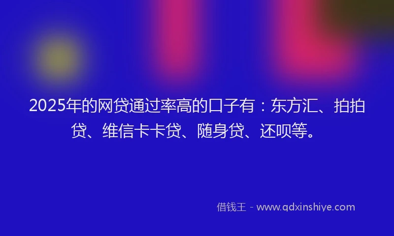2025年的网贷通过率高的口子有：东方汇、拍拍贷、维信卡卡贷、随身贷、还呗等。