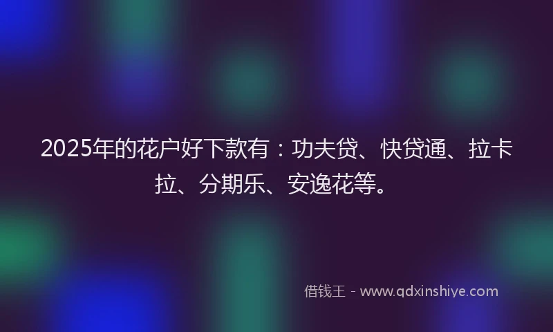 2025年的花户好下款有：功夫贷、快贷通、拉卡拉、分期乐、安逸花等。