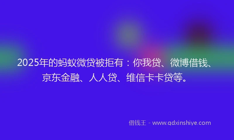 2025年的蚂蚁微贷被拒有：你我贷、微博借钱、京东金融、人人贷、维信卡卡贷等。