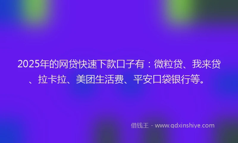 2025年的网贷快速下款口子有：微粒贷、我来贷、拉卡拉、美团生活费、平安口袋银行等。