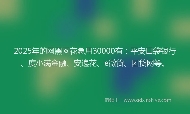 2025年的网黑网花急用30000有：平安口袋银行、度小满金融、安逸花、e微贷、团贷网等。