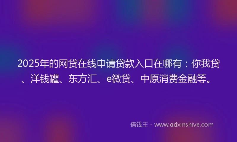 2025年的网贷在线申请贷款入口在哪有：你我贷、洋钱罐、东方汇、e微贷、中原消费金融等。
