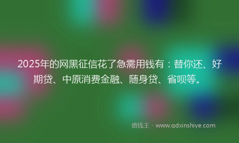 2025年的网黑征信花了急需用钱有：替你还、好期贷、中原消费金融、随身贷、省呗等。