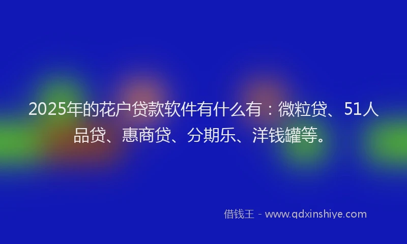 2025年的花户贷款软件有什么有：微粒贷、51人品贷、惠商贷、分期乐、洋钱罐等。