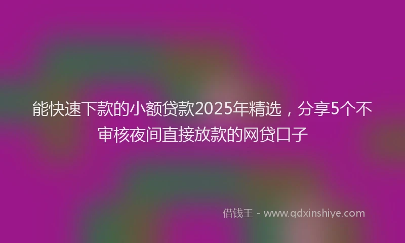 能快速下款的小额贷款2025年精选，分享5个不审核夜间直接放款的网贷口子