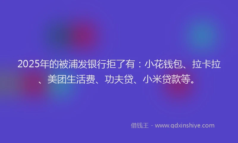 2025年的被浦发银行拒了有：小花钱包、拉卡拉、美团生活费、功夫贷、小米贷款等。