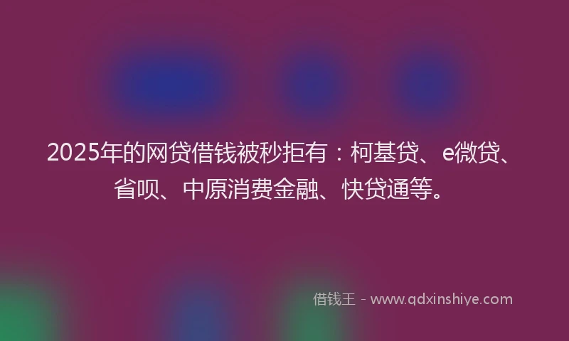 2025年的网贷借钱被秒拒有：柯基贷、e微贷、省呗、中原消费金融、快贷通等。