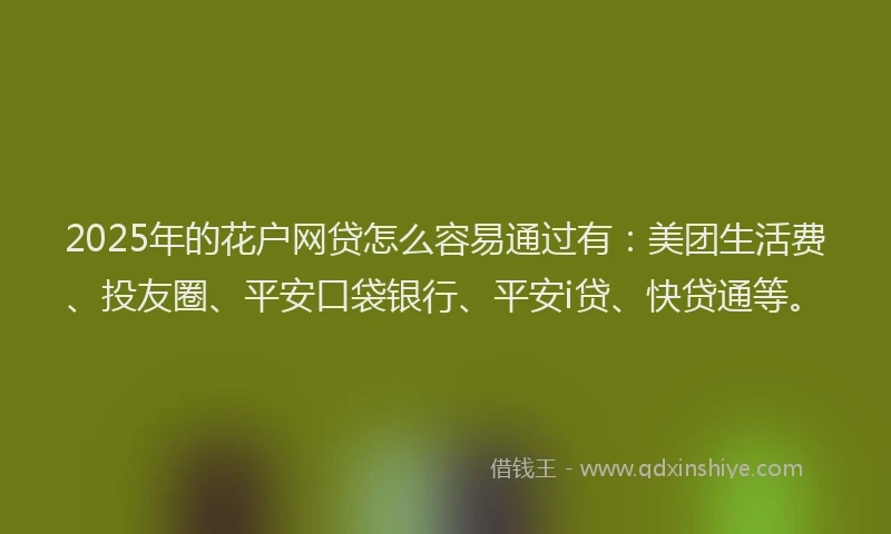 2025年的花户网贷怎么容易通过有：美团生活费、投友圈、平安口袋银行、平安i贷、快贷通等。