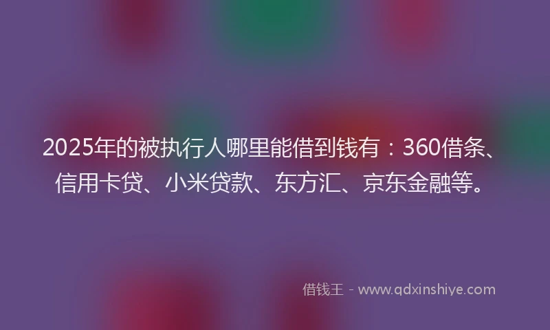 2025年的被执行人哪里能借到钱有：360借条、信用卡贷、小米贷款、东方汇、京东金融等。
