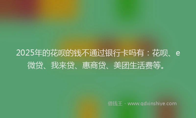 2025年的花呗的钱不通过银行卡吗有：花呗、e微贷、我来贷、惠商贷、美团生活费等。