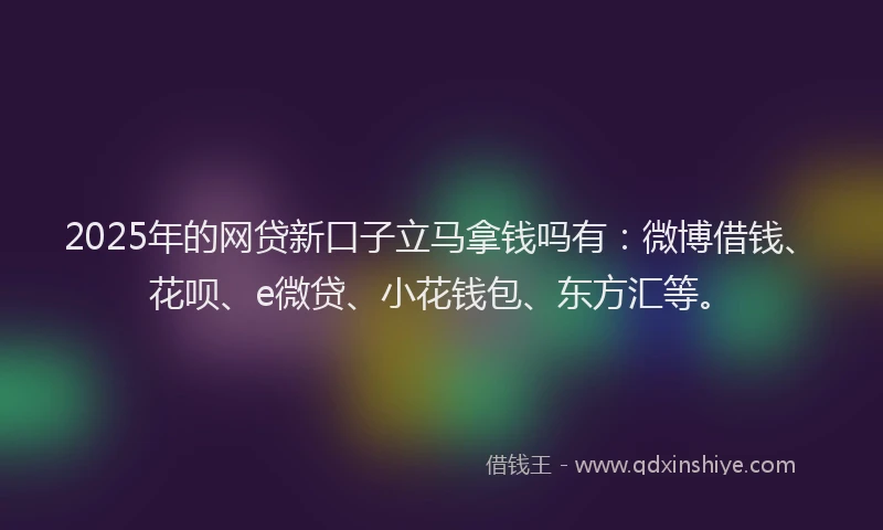 2025年的网贷新口子立马拿钱吗有：微博借钱、花呗、e微贷、小花钱包、东方汇等。